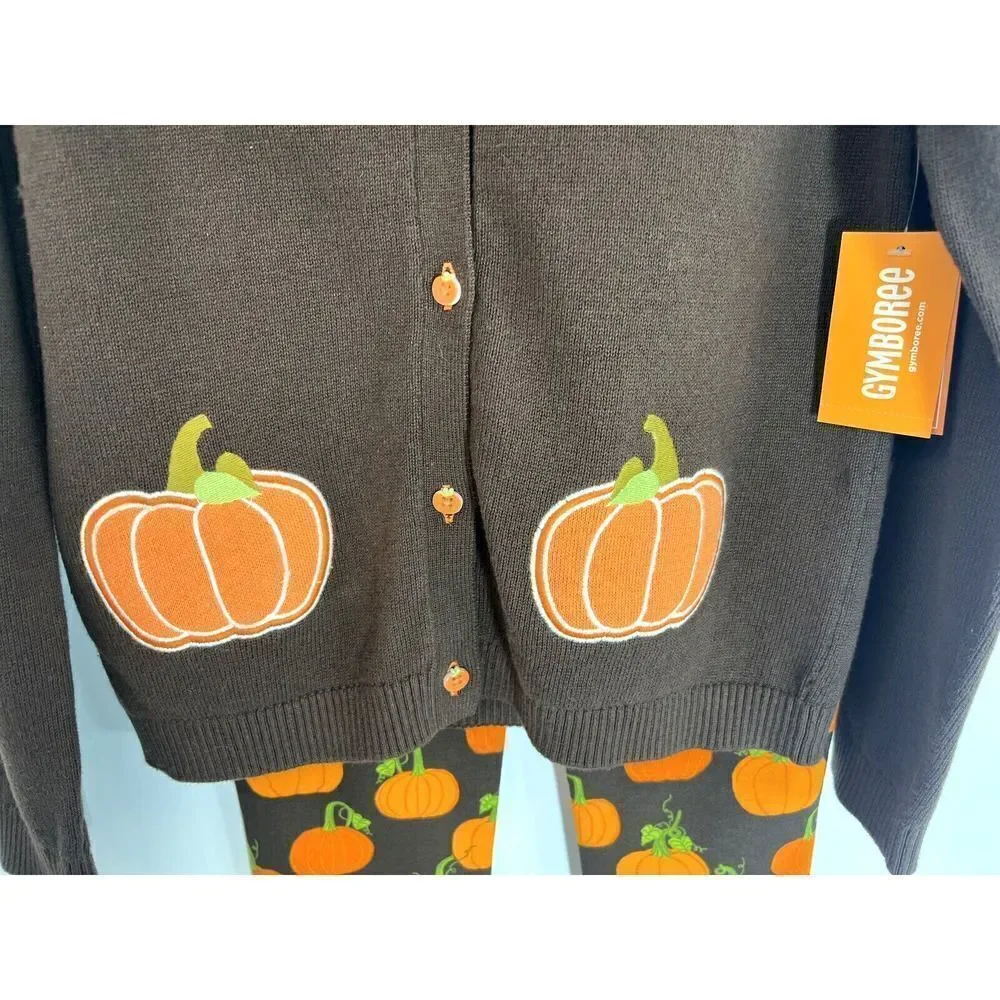 Gymboree 2 PC Girls 8 Brown Sweater W/Appliques & Leggings‎ Pumpkins Fall